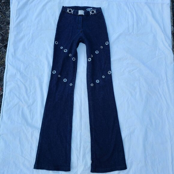 G-IV Metal Ring Grommet Dark Deep Blue Stretch Bootcut Blue Jeans - Size 5 - Picture 1 of 12